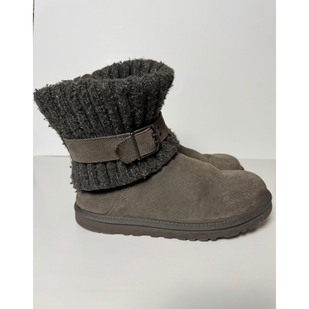 UGG Australia Cambridge Grey Suede Knit Sweater Buckle Boot Women's Size 8